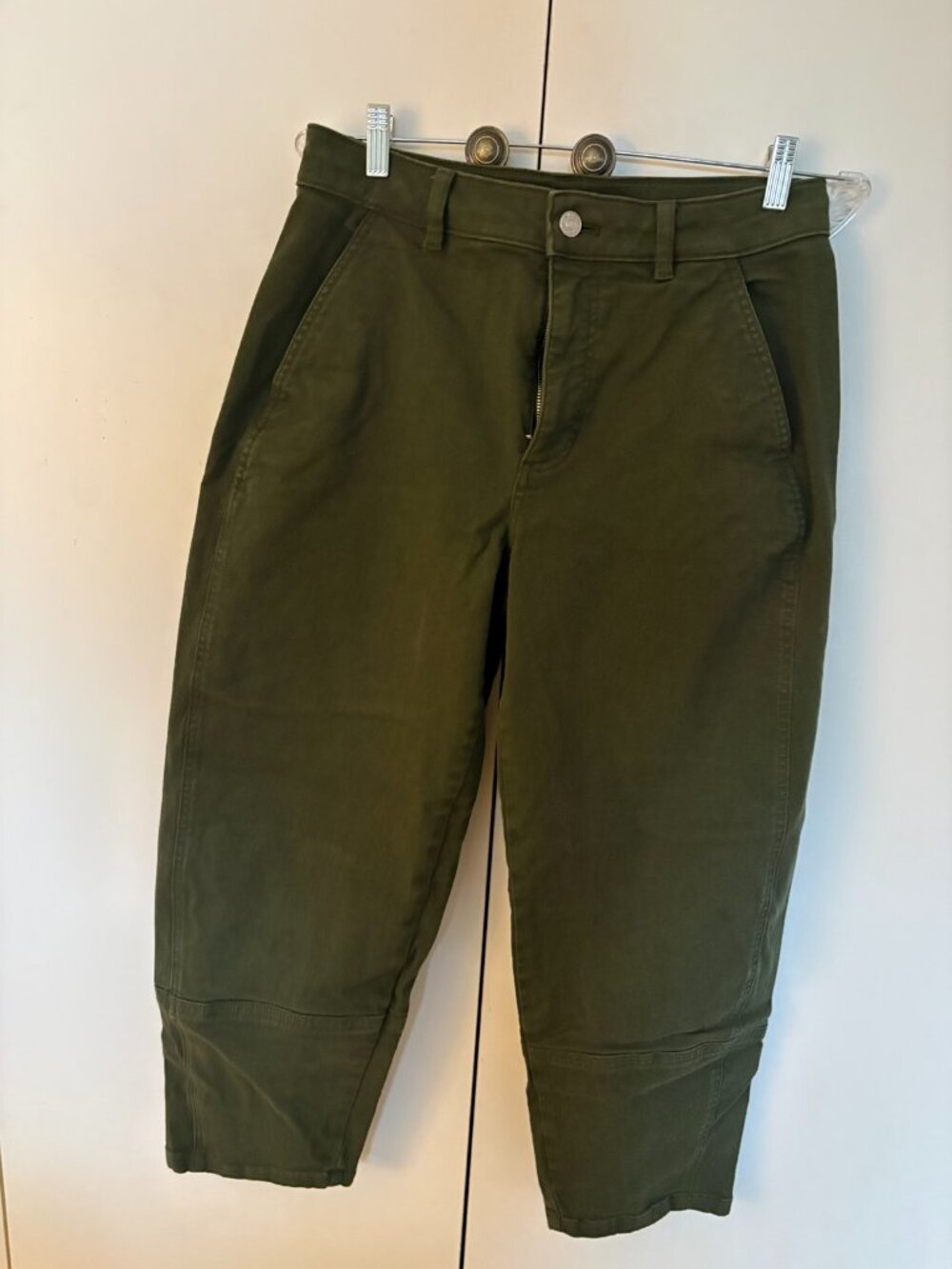 Everlane Cotton Twill Chino Pants, Olive Green, Wide Leg Cropped, Size 8R